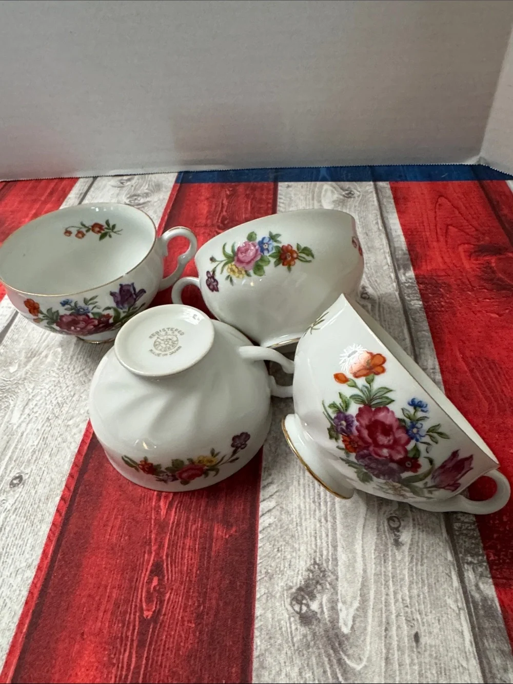 Celebrate Japan Vintage Porcelain Teacup Set with Purple Floral Motif/Gold Trim